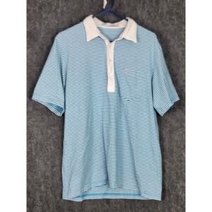 Criquet Mens Polo Shirt Large Blue Striped Short Sleeve‎ Dallas Amateur Golf TX